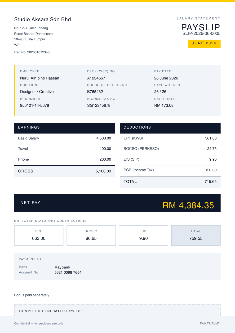 Payslip in Bold design